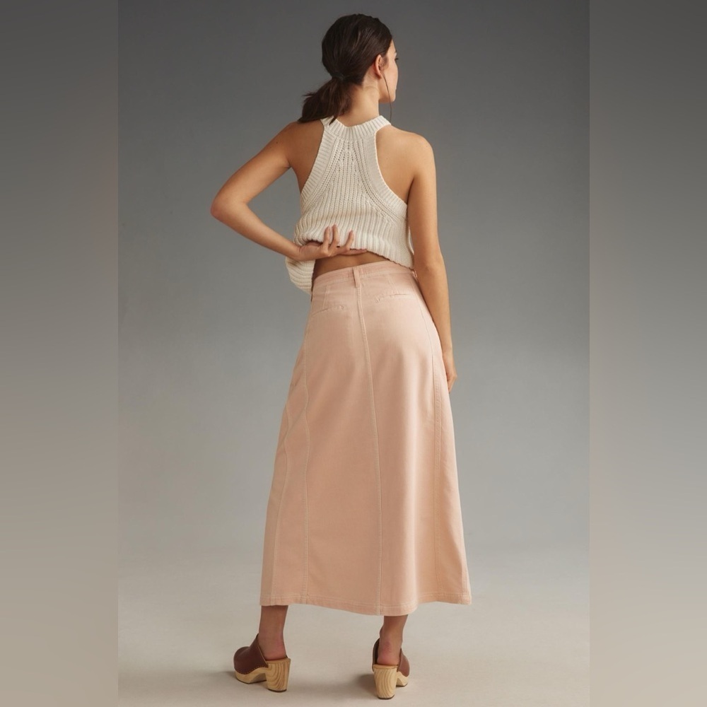 NWT Size 16 - Anthropologie Pilcro Slouchy Trouser Maxi Skirt in pale pink - Picture 3 of 16